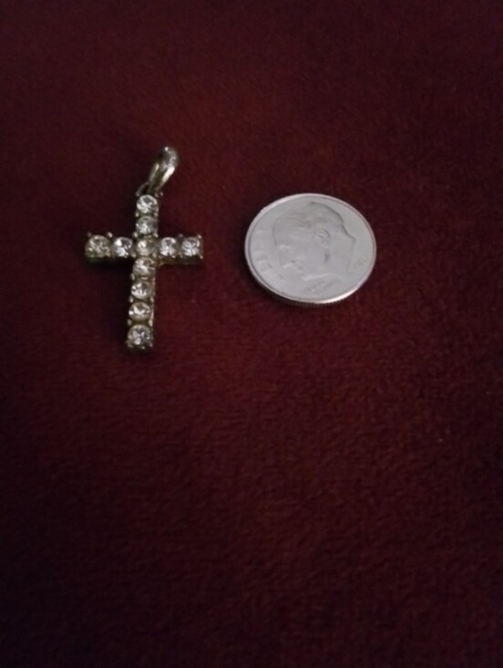 Jewelry - Silver Cross Pendant - Clear Rhinestone Accents
